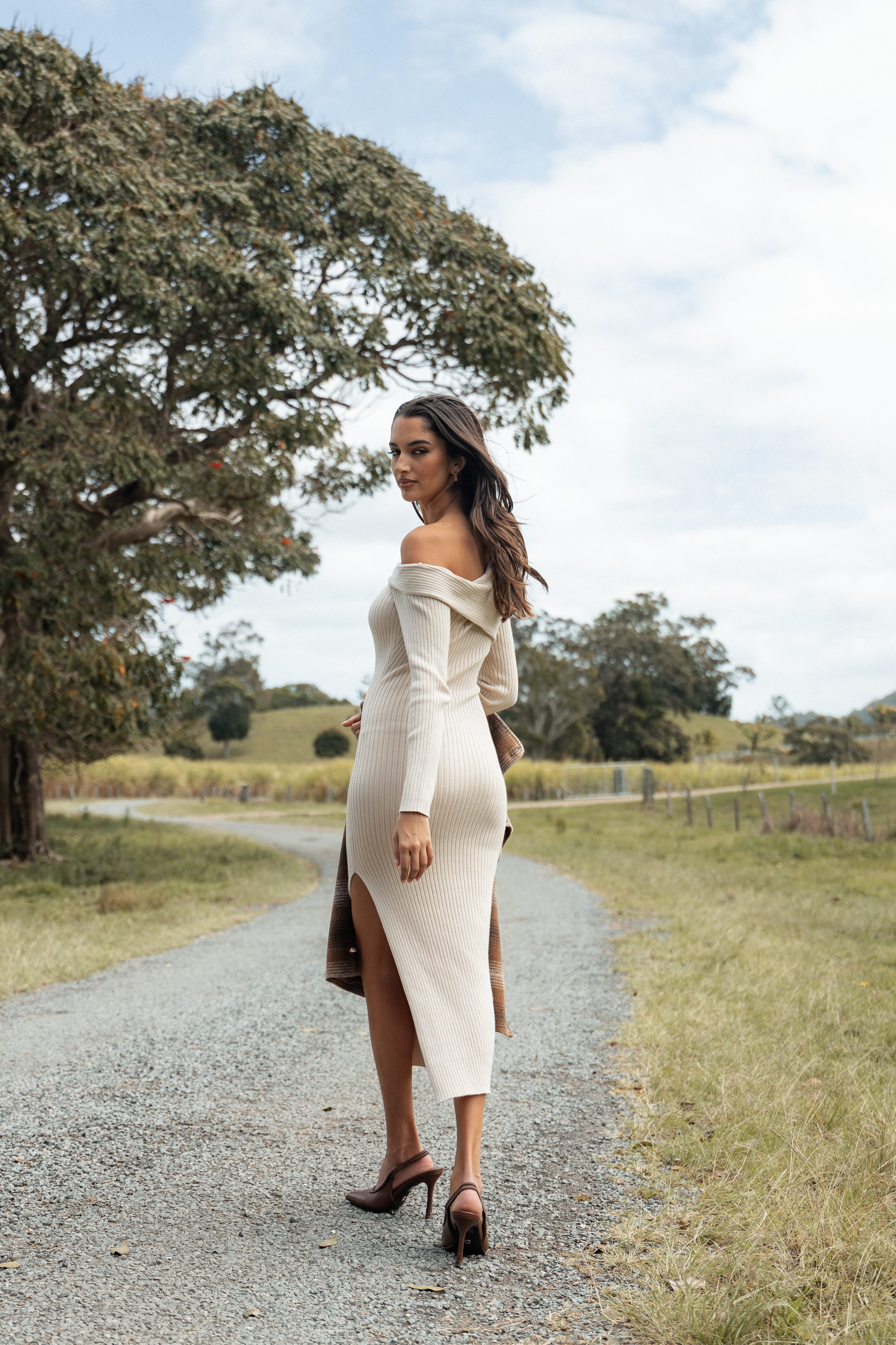Cammie Long Sleeve Midi Dress - Beige | Petal & Pup USA