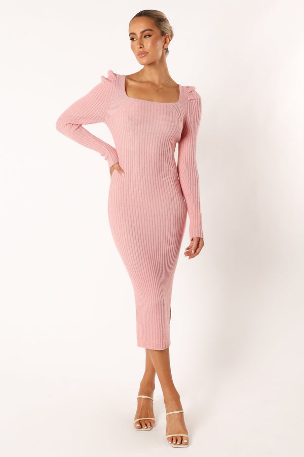 Petal and Pup USA DRESSES Camryn Puff Sleeve Knit Sweater Dress - Blush