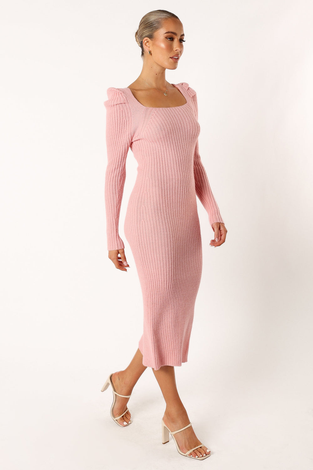 Petal and Pup USA DRESSES Camryn Puff Sleeve Knit Sweater Dress - Blush