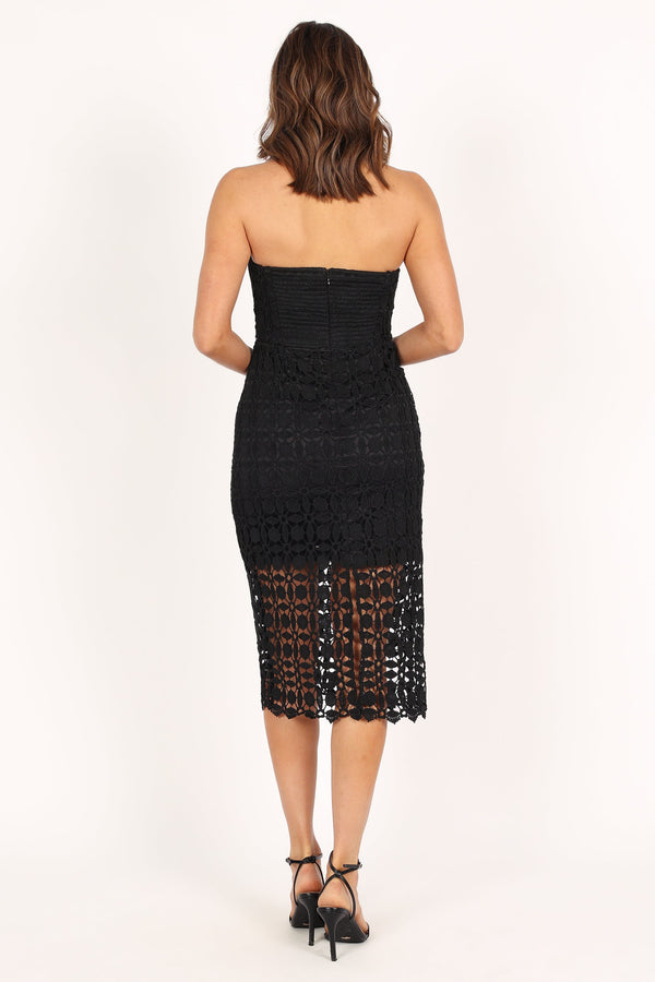 Petal and Pup USA DRESSES Candice Strapless Lace Midi Dress - Black