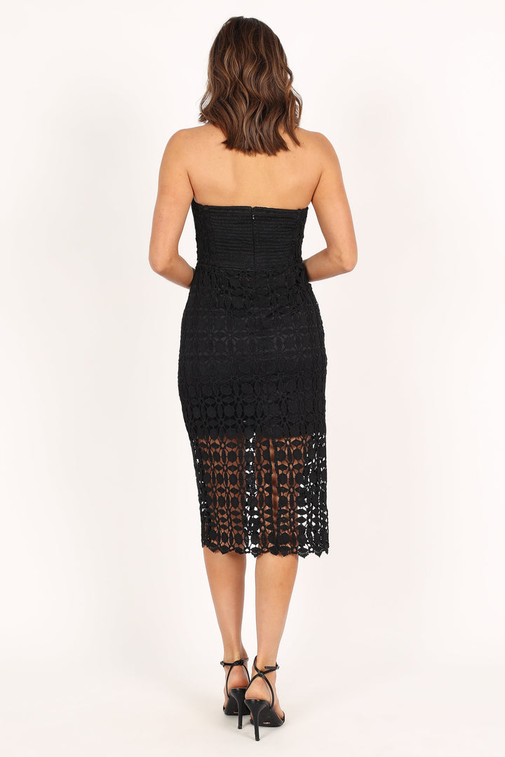 Candice Strapless Lace Midi Dress Black Petal & Pup USA