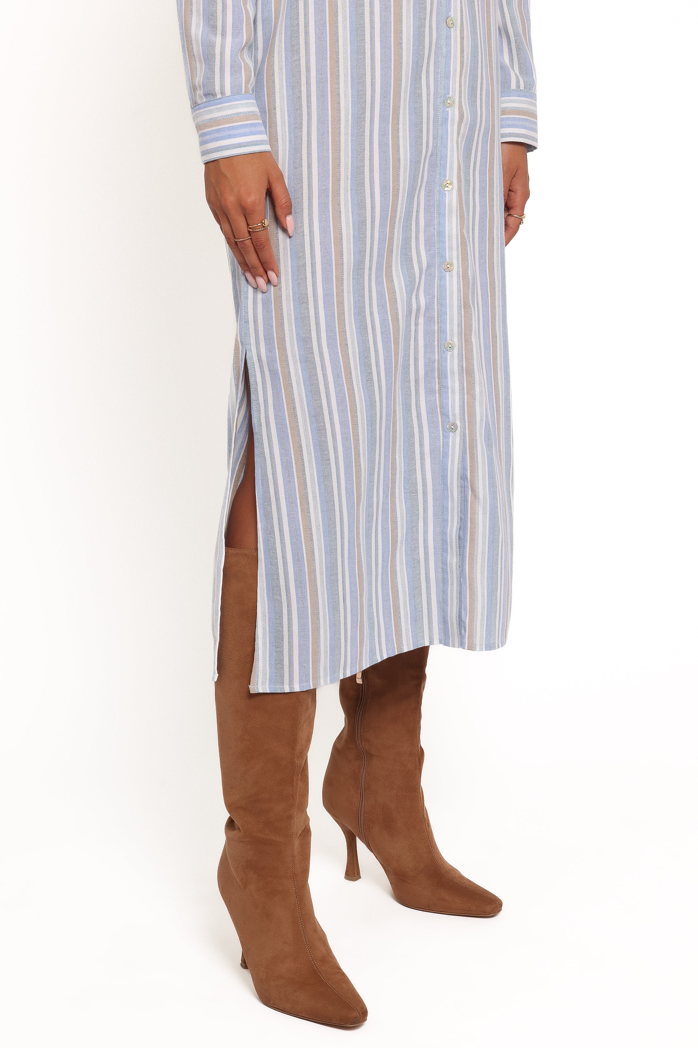 Petal and Pup USA DRESSES Caprice Long Sleeve Button Down Maxi Dress - Blue Stripe