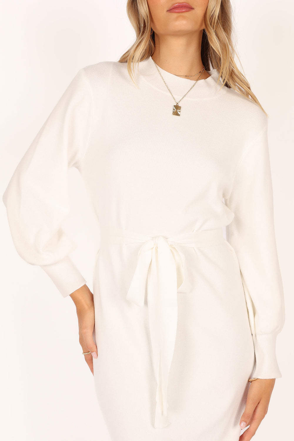 Carina Long Sleeve Midi Knit Dress - Cream - Petal & Pup USA