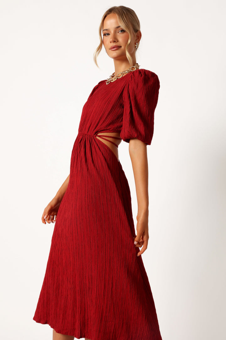 Carina Pleated Midi Dress - Dark Red - Petal & Pup USA