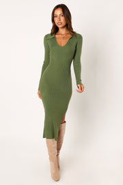 Carly Long Sleeve Midi Dress - Green - Petal & Pup USA