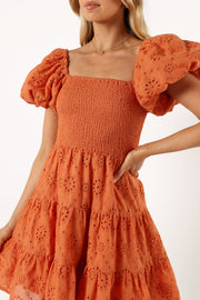 Petal and Pup USA DRESSES Carmello Puff Sleeve Mini Dress - Orange