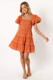 Petal and Pup USA DRESSES Carmello Puff Sleeve Mini Dress - Orange