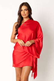 Petal and Pup USA DRESSES Carmen One Shoulder Mini Dress - Sunset Red