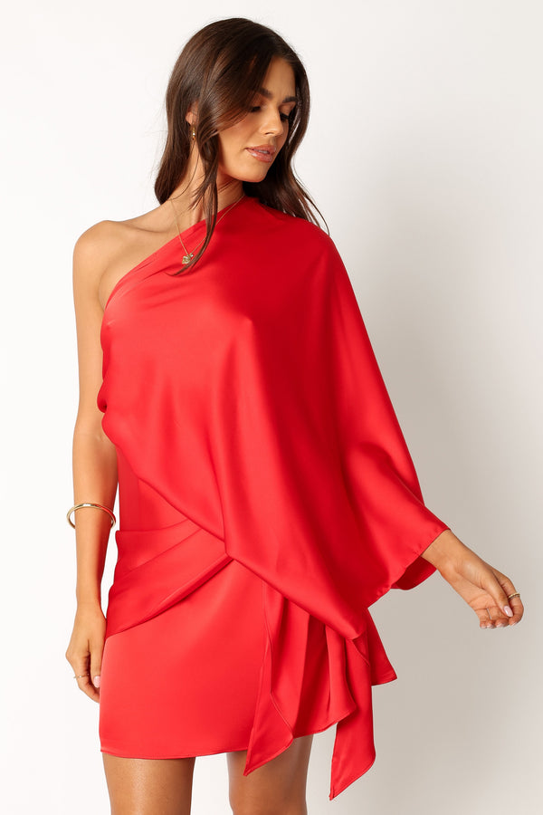 Petal and Pup USA DRESSES Carmen One Shoulder Mini Dress - Sunset Red