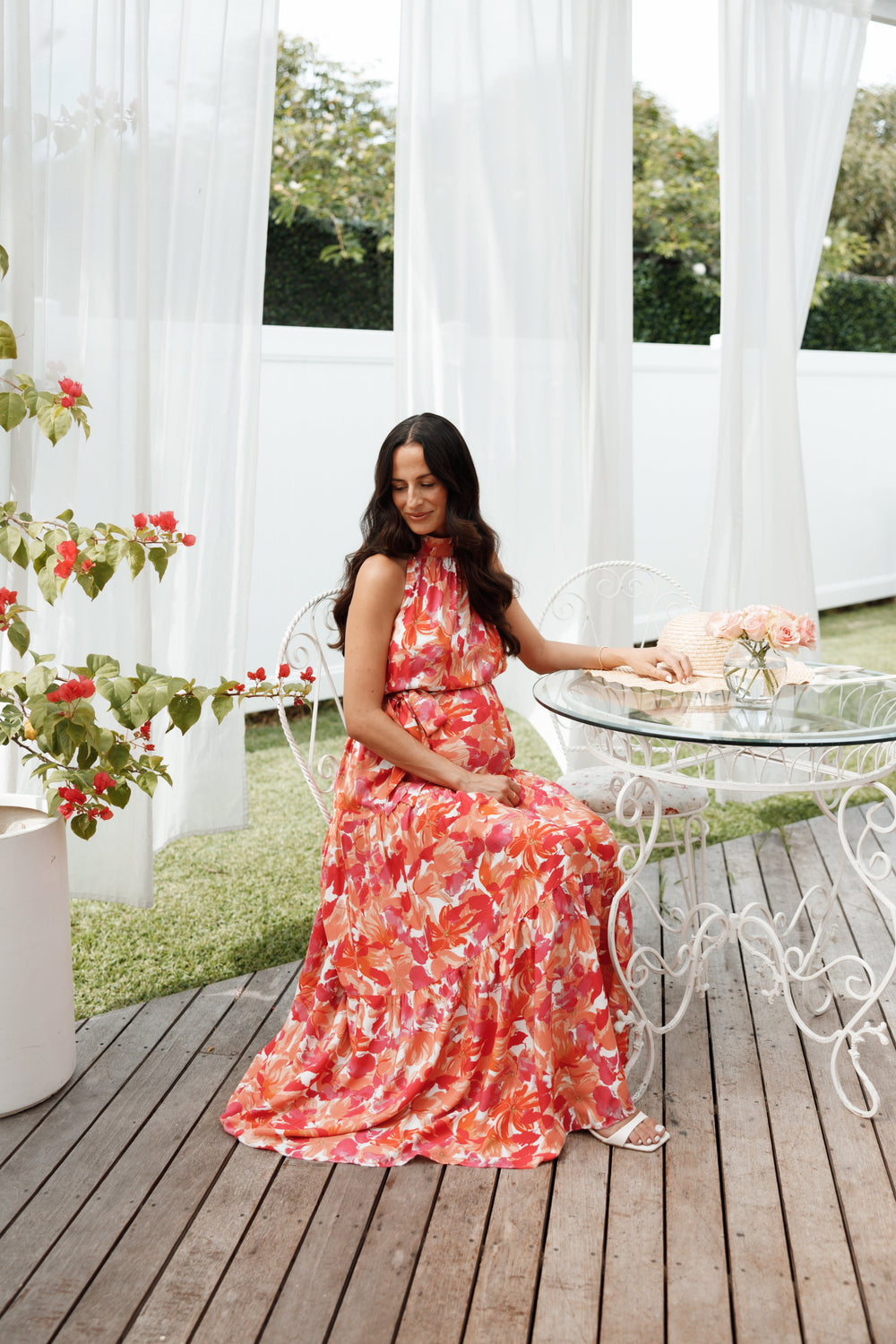 Petal and Pup USA DRESSES Caroline Maxi Halter Dress - Red Orange