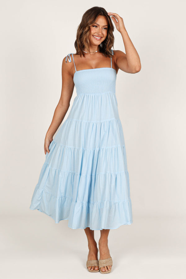 Petal and Pup USA DRESSES Carrol Shirred Bodice Maxi Dress - Blue