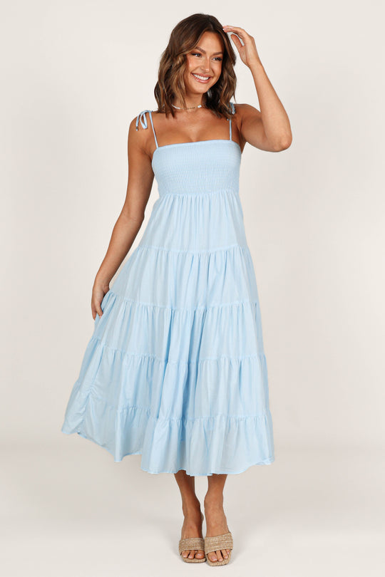 Carrol Shirred Bodice Maxi Dress - Blue - Petal & Pup USA