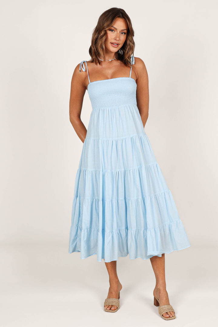 Carrol Shirred Bodice Maxi Dress - Blue - Petal & Pup USA