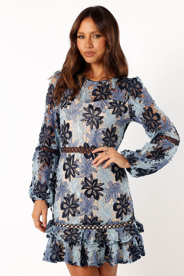 Petal and Pup USA DRESSES Carson Longsleeve Mini Dress - Blue Multi