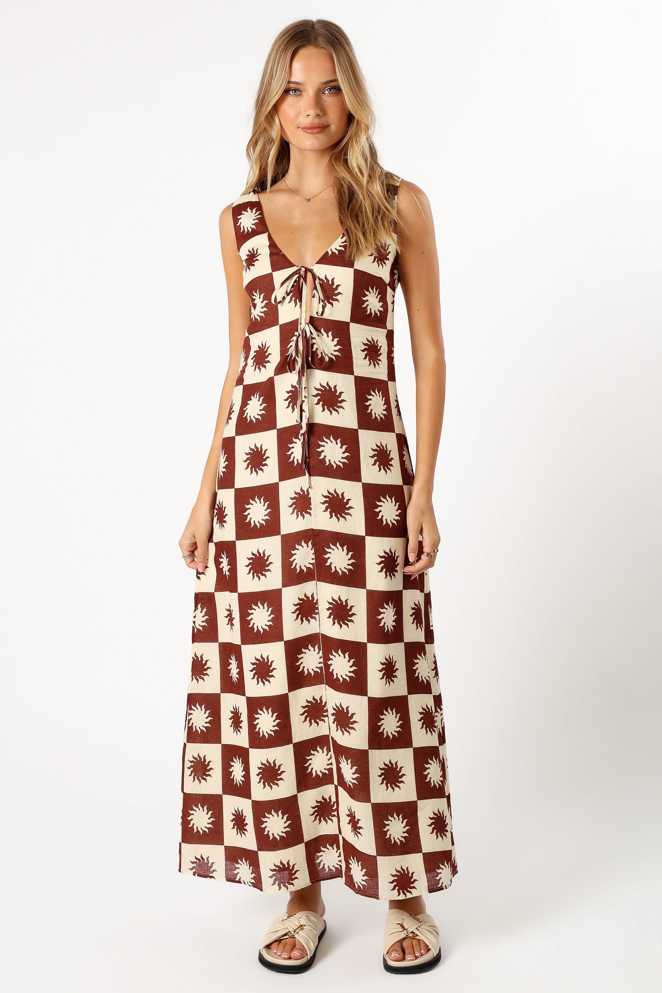 Petal and Pup USA DRESSES Carson Midi Dress - Brown Cream