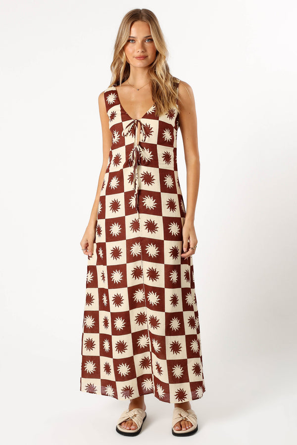 Petal and Pup USA DRESSES Carson Midi Dress - Brown Cream