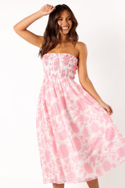 Petal and Pup USA DRESSES Carter Strapless Midi Dress - Pink Floral