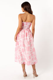 Petal and Pup USA DRESSES Carter Strapless Midi Dress - Pink Floral