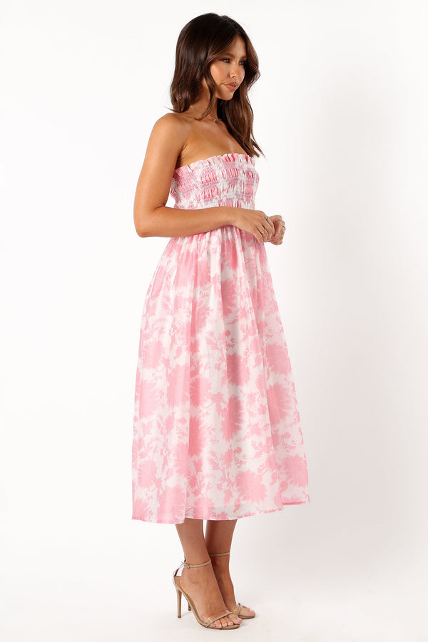 Petal and Pup USA DRESSES Carter Strapless Midi Dress - Pink Floral