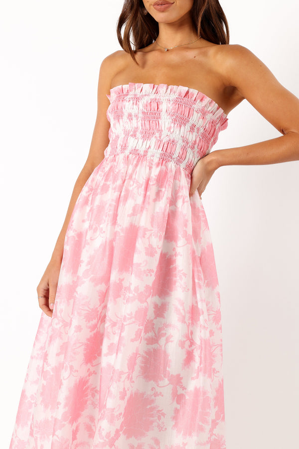 Petal and Pup USA DRESSES Carter Strapless Midi Dress - Pink Floral