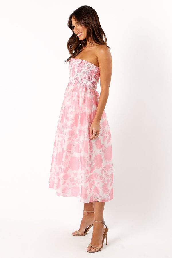 Petal and Pup USA DRESSES Carter Strapless Midi Dress - Pink Floral