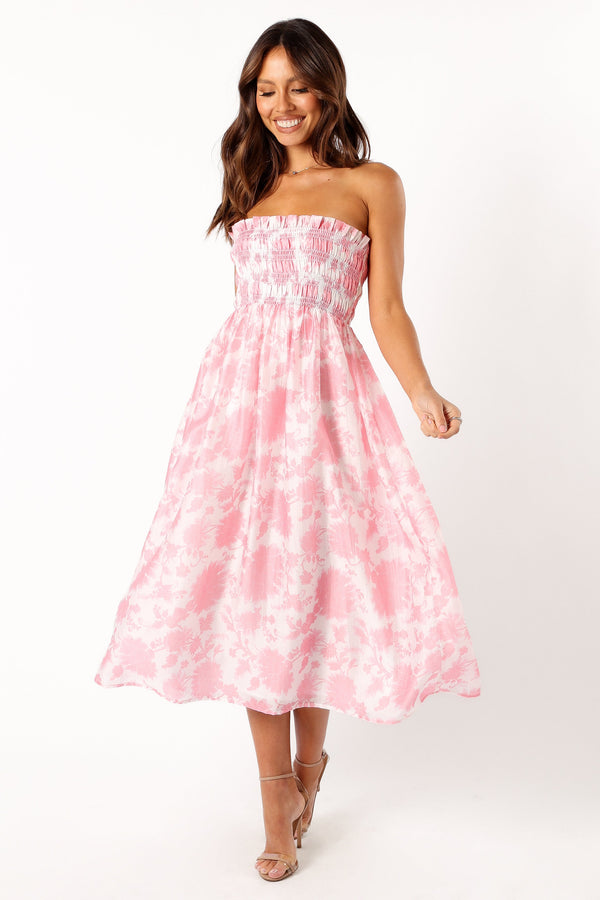 Petal and Pup USA DRESSES Carter Strapless Midi Dress - Pink Floral