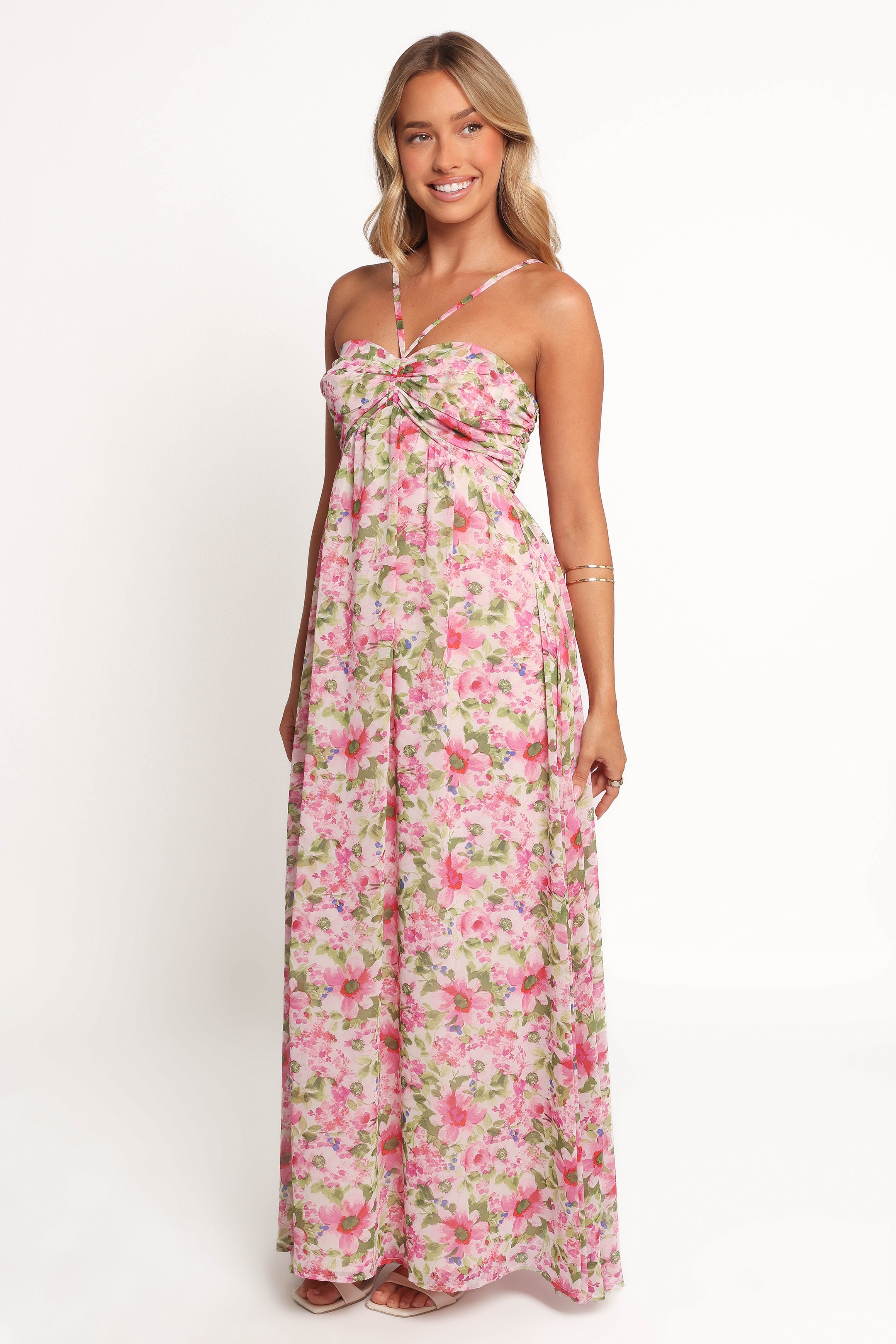 Petal and Pup USA DRESSES Cascade Halterneck Maxi Dress - Carmine Rose