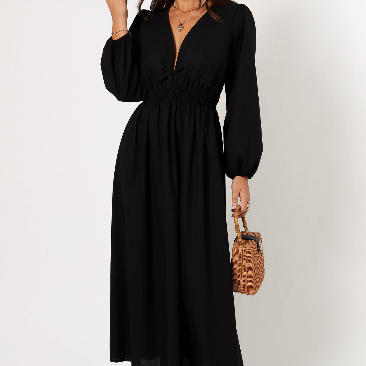 chinese dress ladies Floral Frill Trim Sleeve Plunge Maxi Dress main image 0