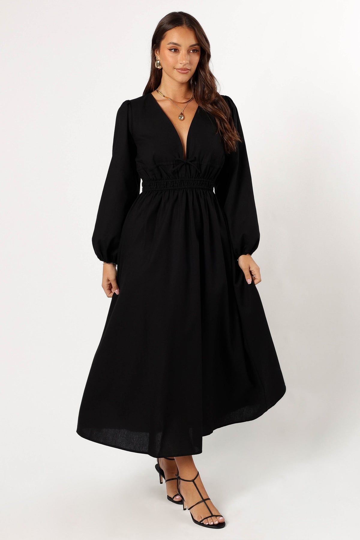 long sleeve black maxi dress plus size Plus Size Printed V-Neck Long Sleeve Maxi Dress – Charming Charlie main image 1