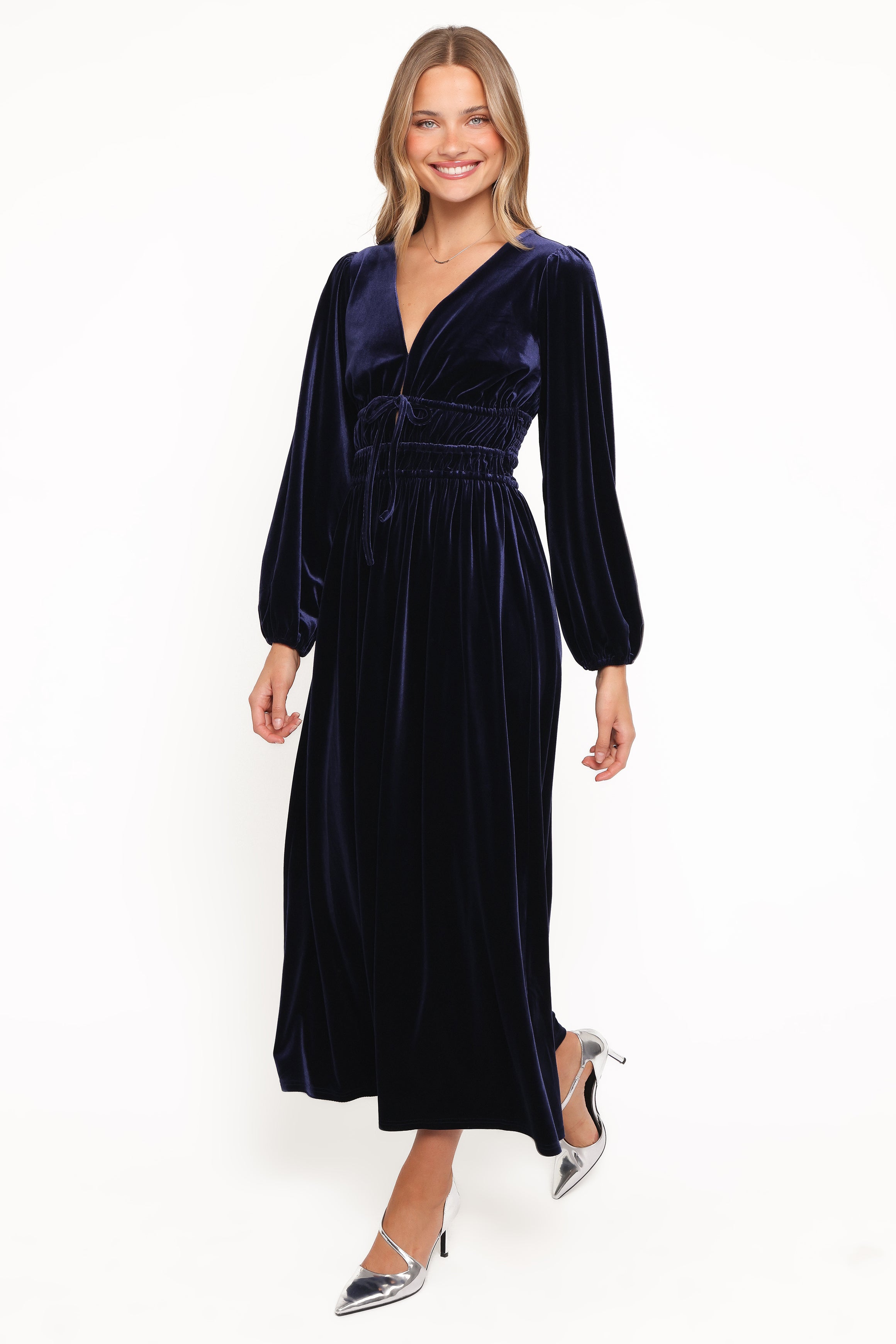 Petal and Pup USA DRESSES Cece Velvet Long Sleeve Maxi Dress - Midnight Blue