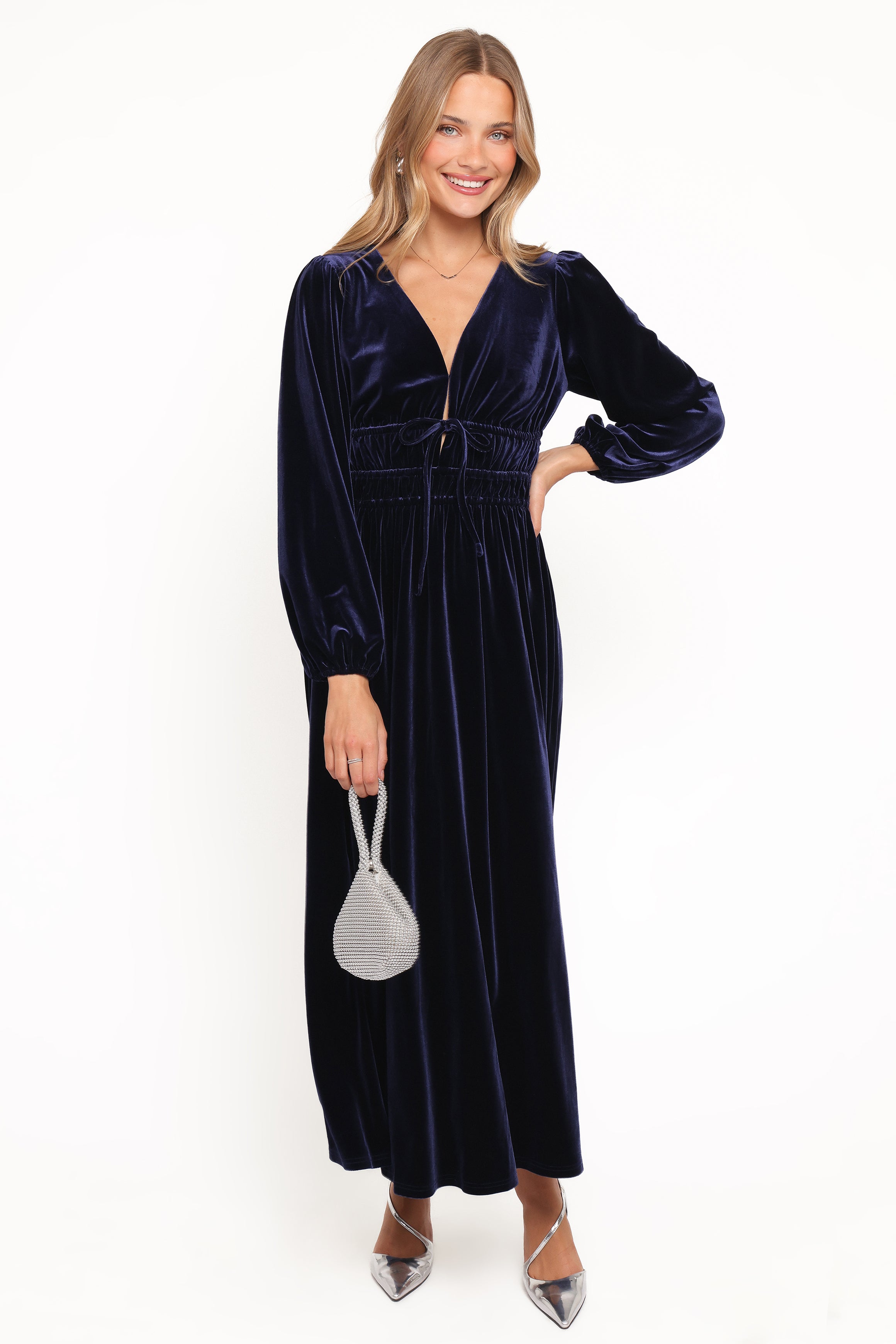 Petal and Pup USA DRESSES Cece Velvet Long Sleeve Maxi Dress - Midnight Blue