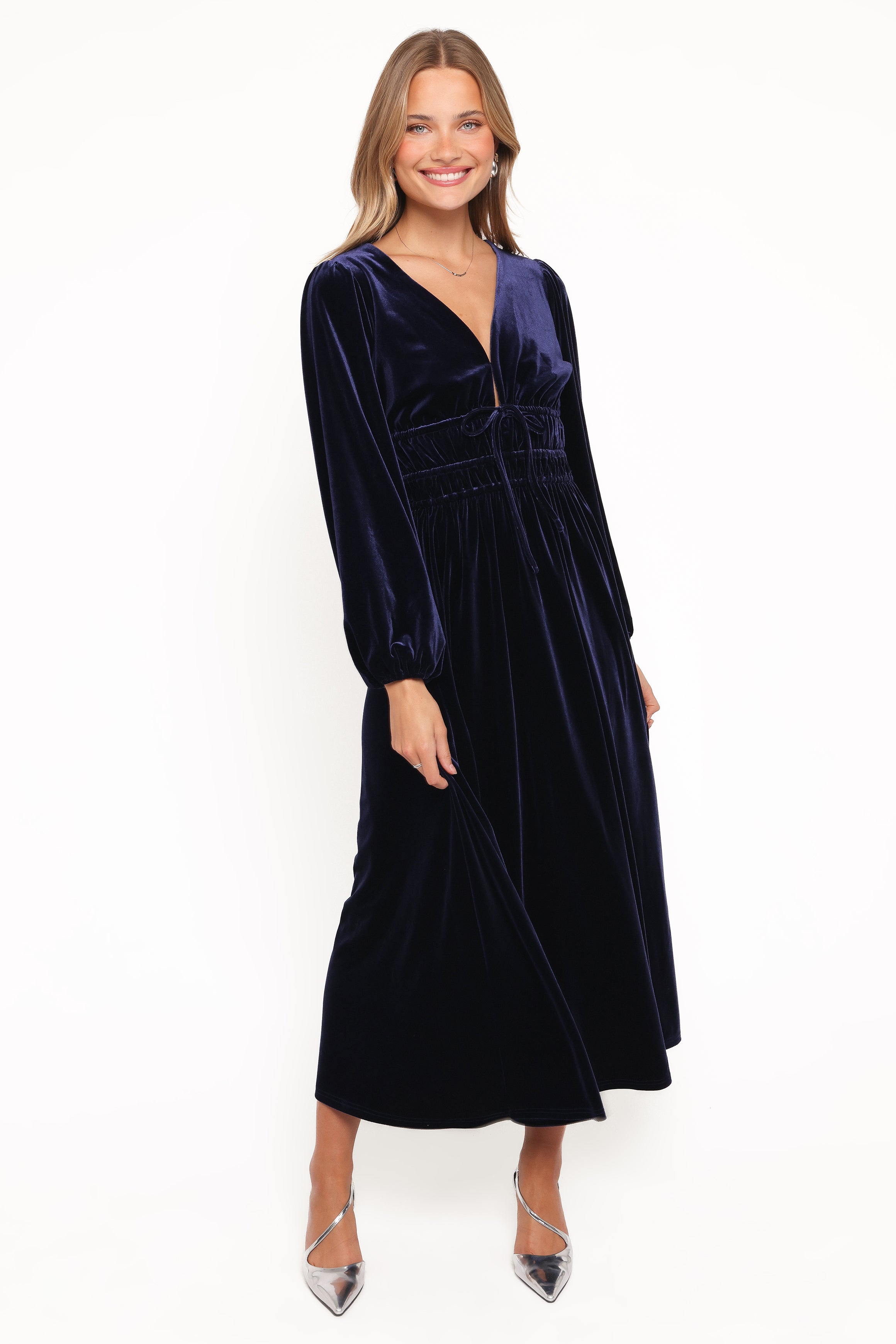 Petal and Pup USA DRESSES Cece Velvet Long Sleeve Maxi Dress - Midnight Blue