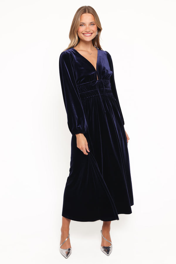 Petal and Pup USA DRESSES Cece Velvet Long Sleeve Maxi Dress - Midnight Blue
