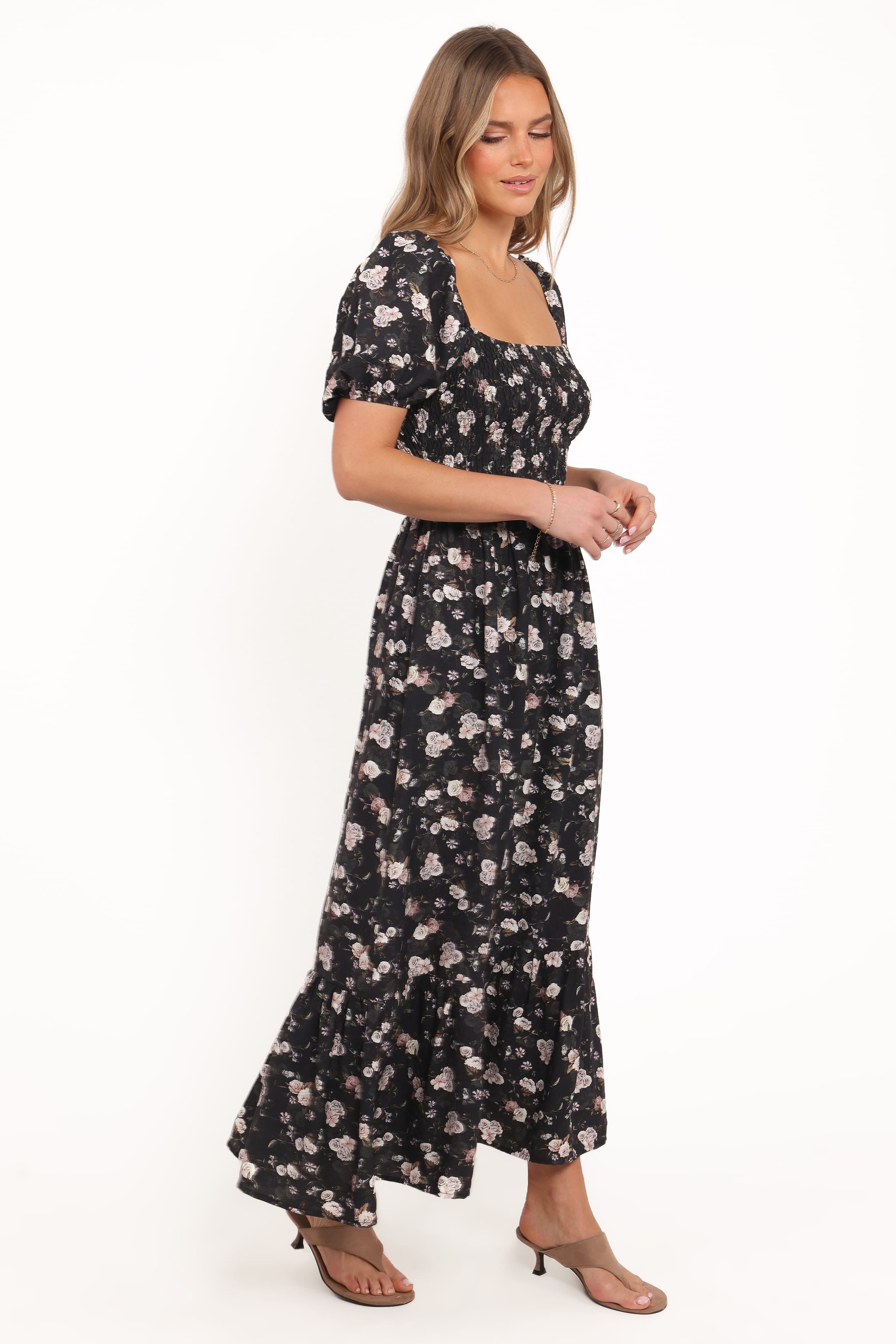Cecelia Puff Sleeve Maxi Dress - Black Floral, S, Petal & Pup Cecelia Puff Sleeve Maxi Dress - Black Floral, S, Petal & Pup