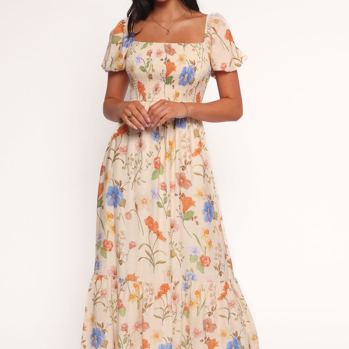 floral print flared sleeve pleated chiffon dress Puff Sleeve Floral Print Flared Sleeve Pleated Chiffon Dress Blue Floral  Chiffon Pleated Flare Sleeve Dress