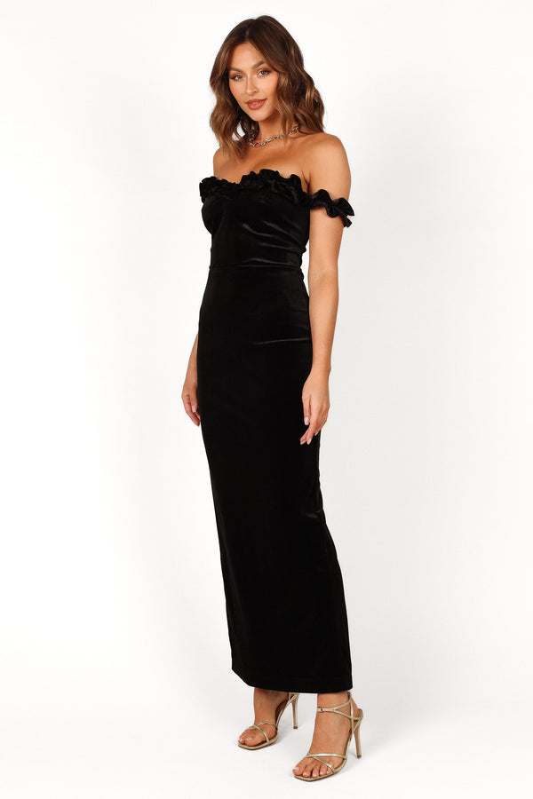 Petal and Pup USA DRESSES Celeste Off Shoulder Velvet Maxi Dress - Black