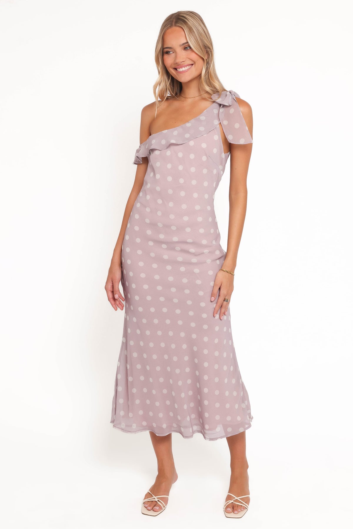 celestine maxi dress Women's Celestine Straight Across Maxi Dress Greige S/M/L/Customize MEAN BLVD Greige / M