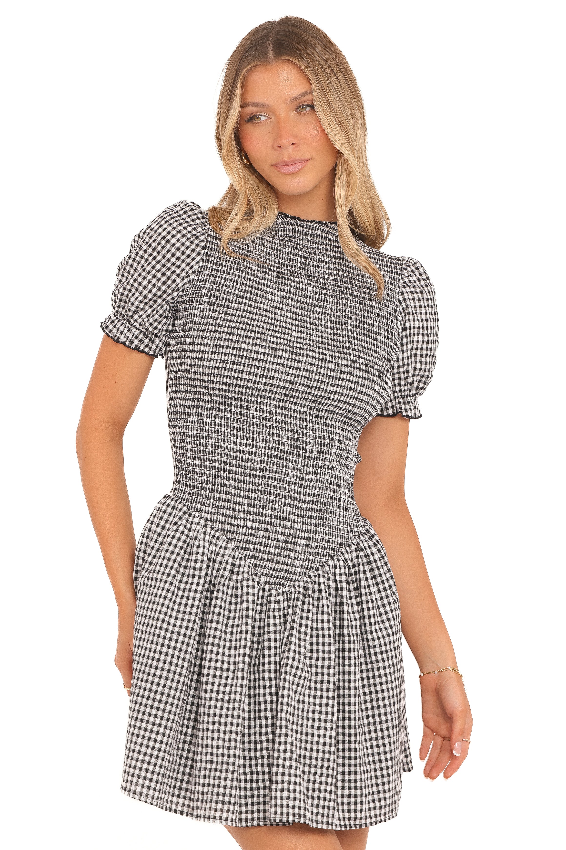 Celine Mini Dress - Black Gingham, S, Petal & Pup