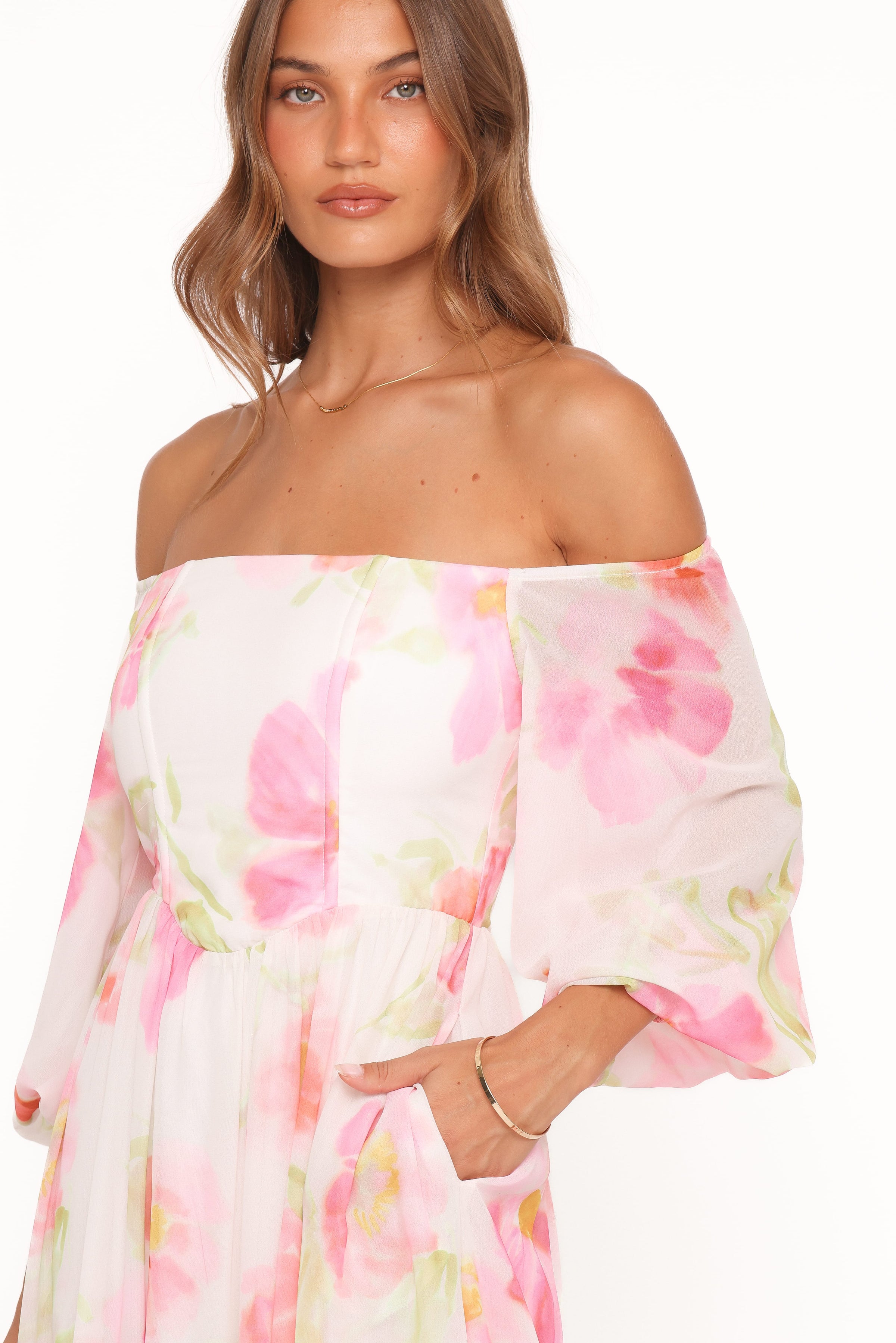 chantal off shoulder dress Chantel Off Shoulder Maxi Dress