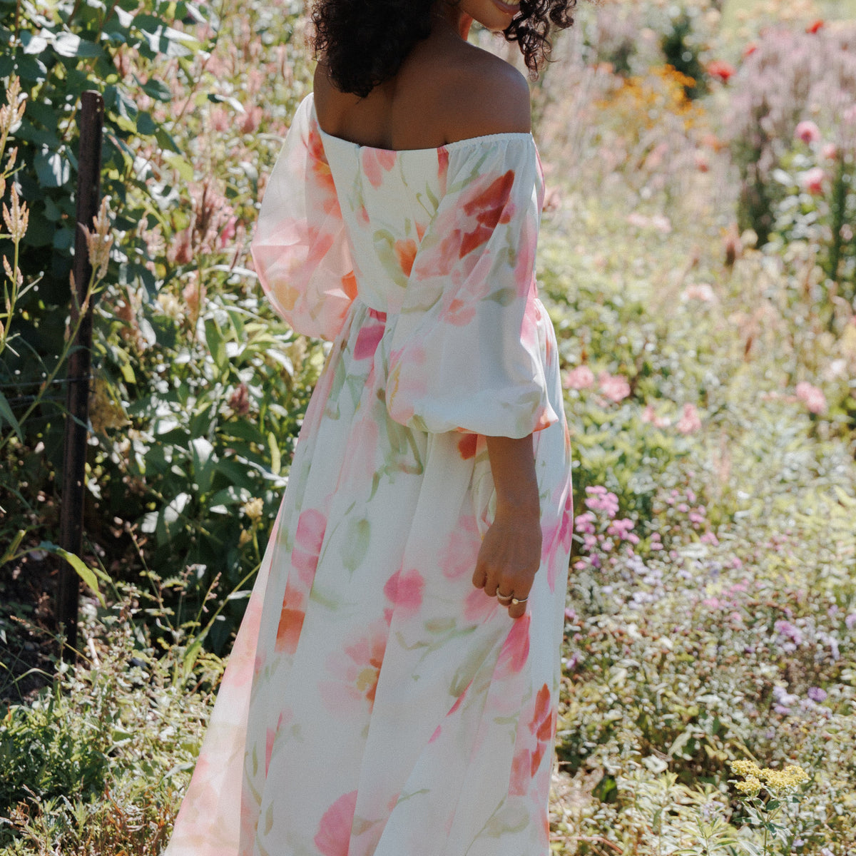 long flower dresses Chantel Off Shoulder Maxi Dress - Pink Garden Floral