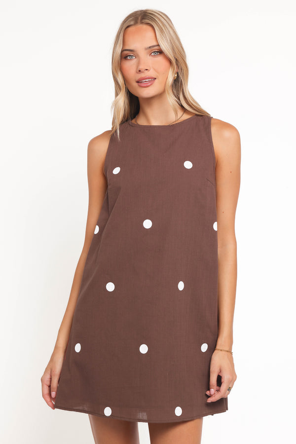 Petal and Pup USA DRESSES Chantelle Mini Dress - Chocolate Polka Dot