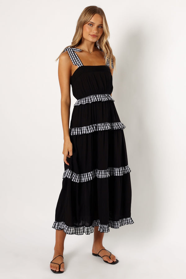 Petal and Pup USA DRESSES Chanty Tiered Midi Dress - Black Gingham