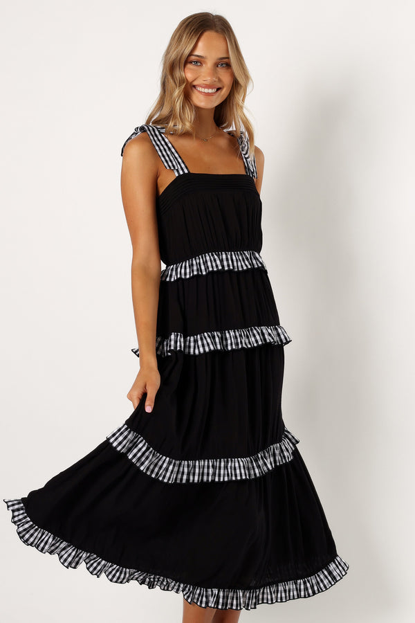 Petal and Pup USA DRESSES Chanty Tiered Midi Dress - Black Gingham