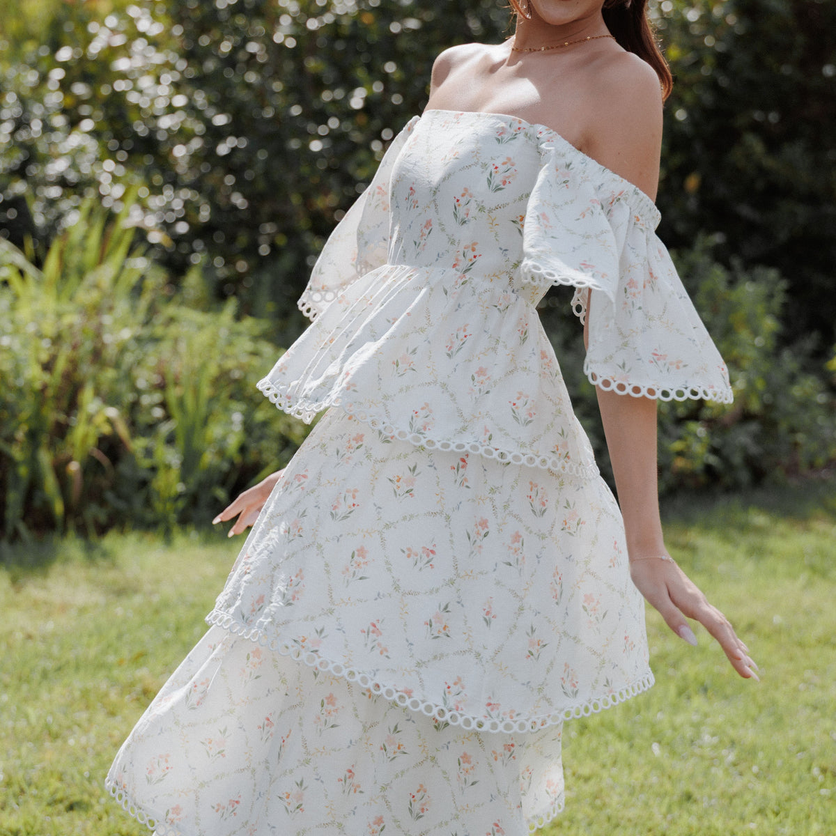 Chapel Maxi Dress - White Vintage Floral, M, Petal & Pup