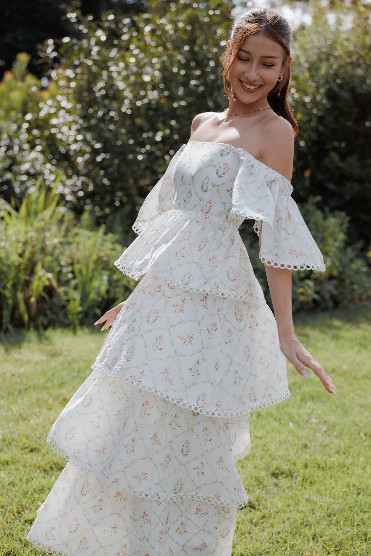 Chapel Maxi Dress - White Vintage Floral, M, Petal & Pup