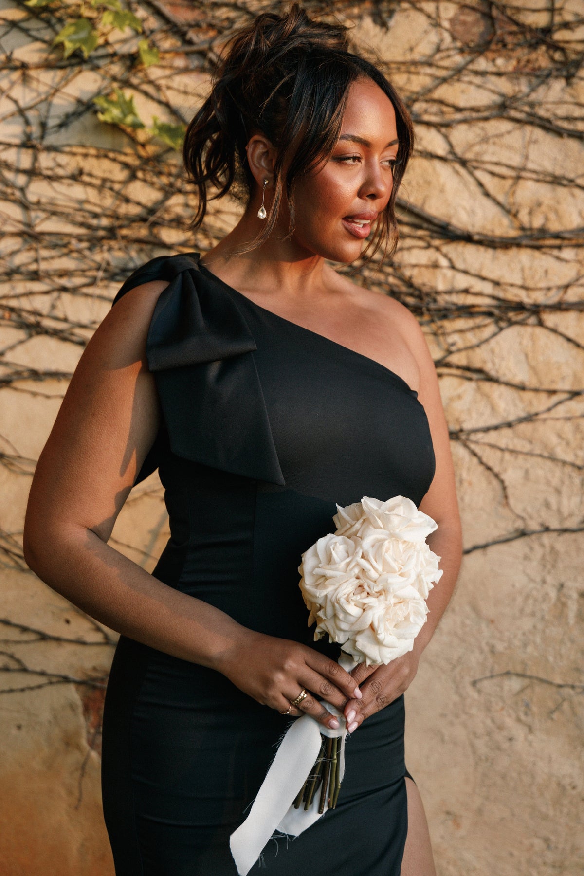black one shoulder dress bridesmaid Charmed One Shoulder Midi Dress - Black