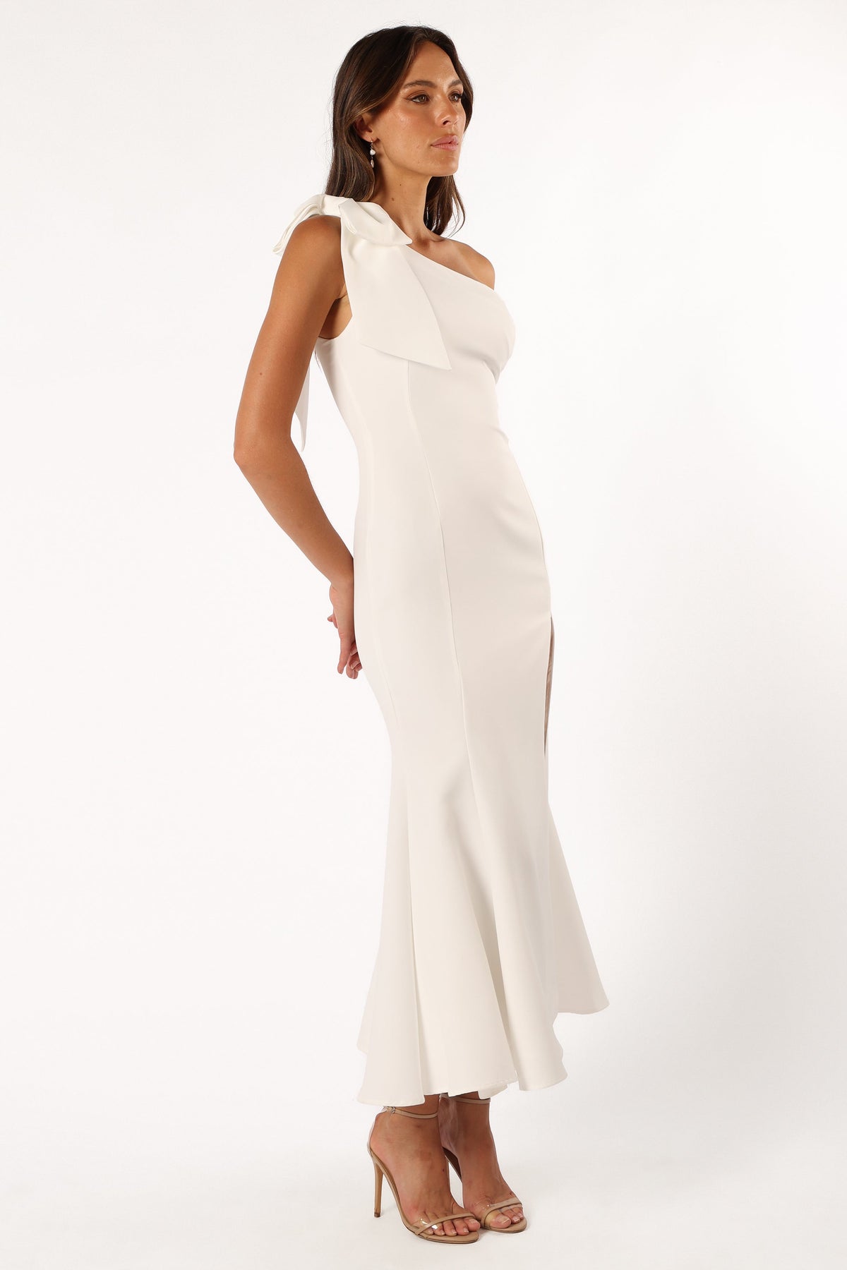 Charmed One Shoulder Midi Dress - Off White Charmed One Shoulder Midi Dress - Off White