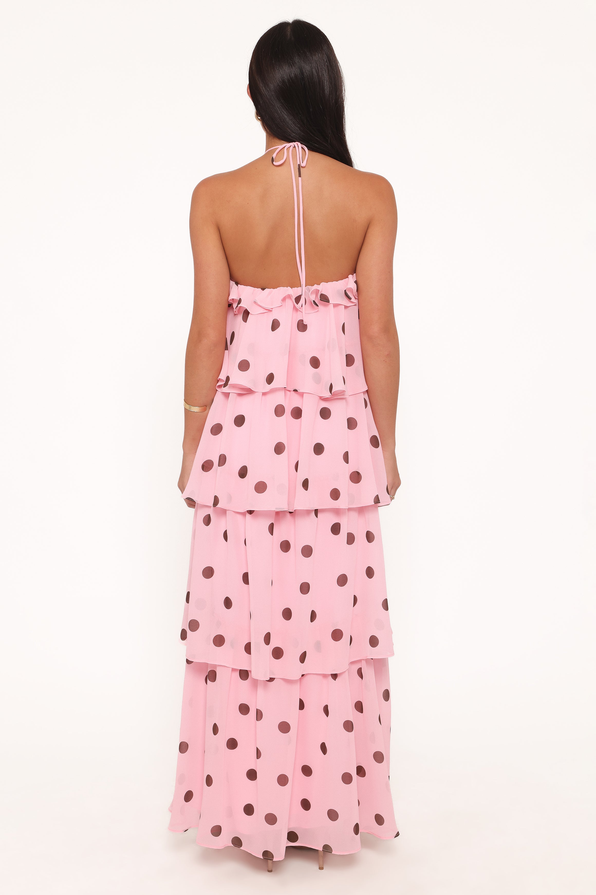 Petal and Pup USA DRESSES Chasity Halterneck Maxi Dress - Pink Polka Dot