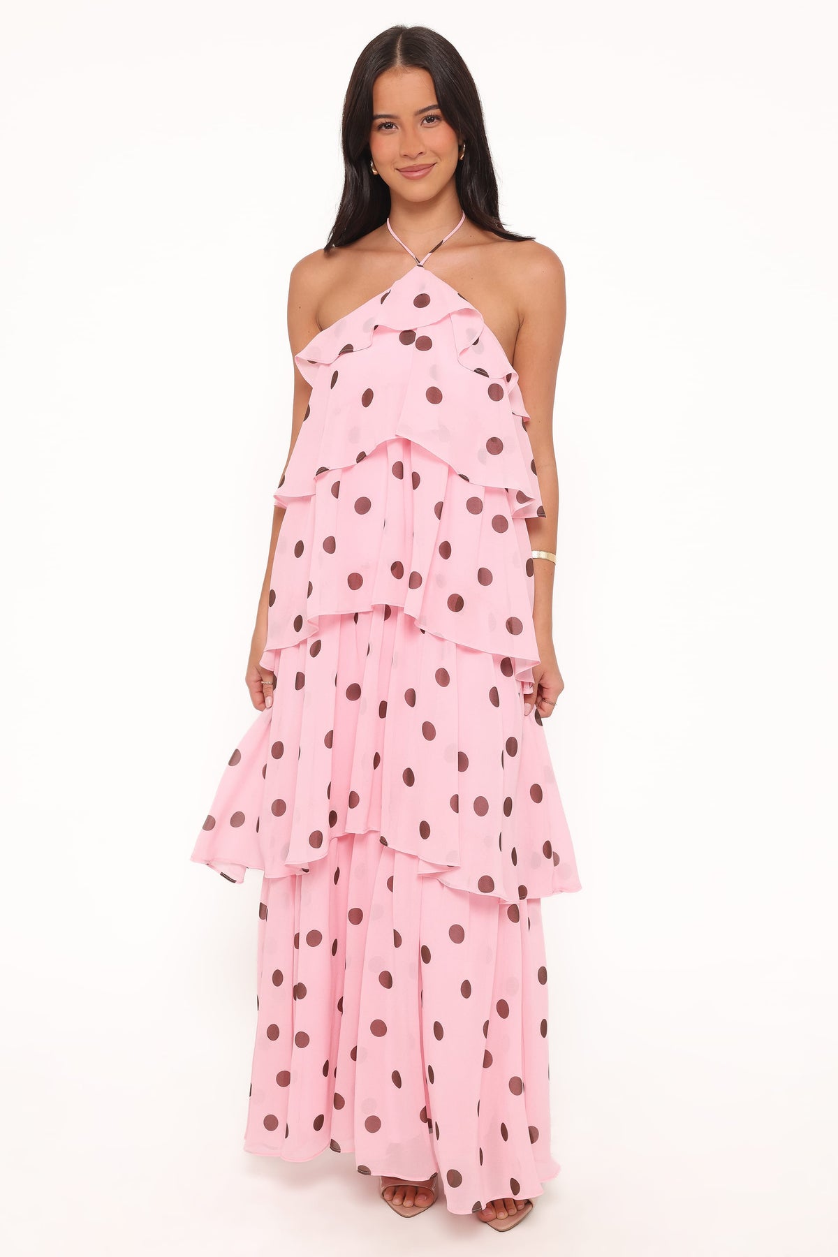 Chasity Halterneck Maxi Dress - Pink Polka Dot