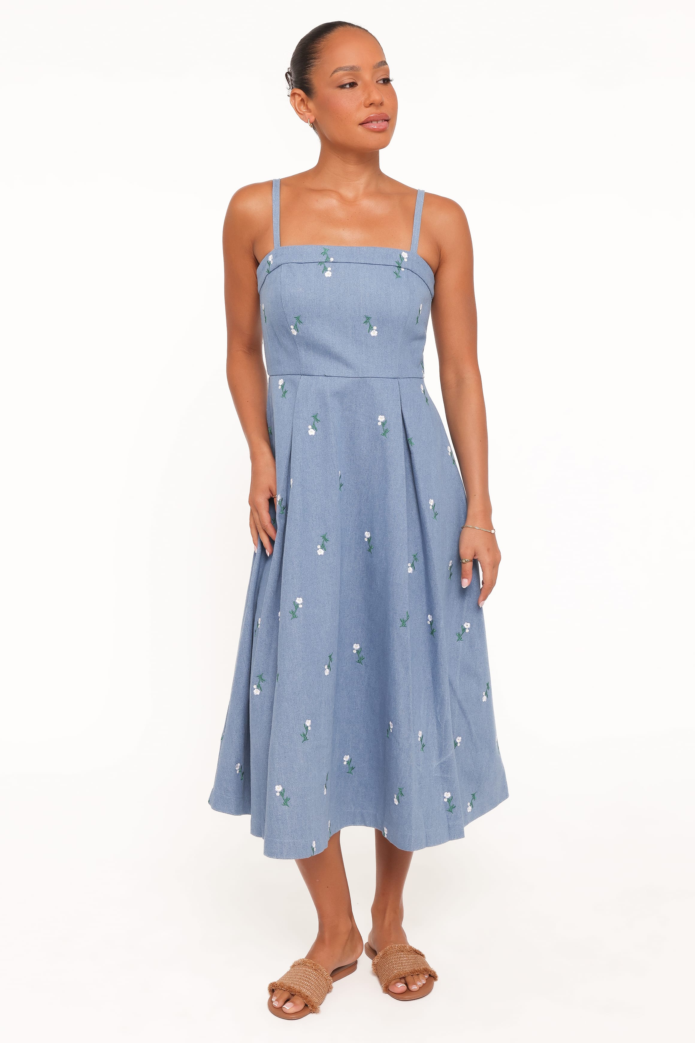 Petal and Pup USA DRESSES Chelsea Embroidered Midi Dress - Med Denim